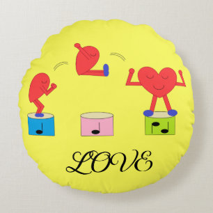 Hart in de liefde voor springen: Geel Rond Kussen