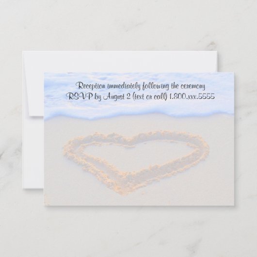 Hart in de ontvangst van zand-strand bruiloft kaart (Achterkant)