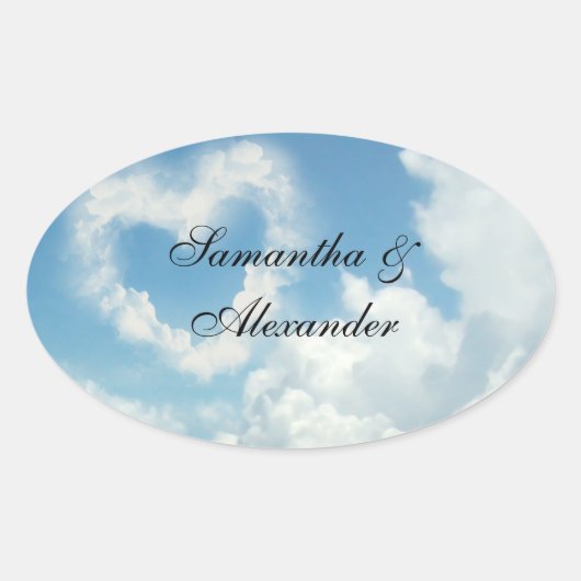 Hart in de wolken, Blue Sky Romantic Love Ovale Sticker (Voorkant)