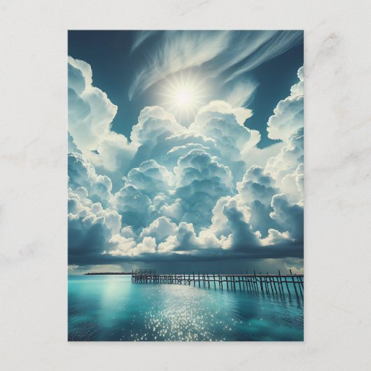 Hart in de wolken boven de oceaanpier briefkaart (Voorkant)