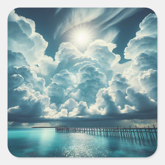 Hart in de Wolken boven de Ocean Peir Vierkante Sticker (Voorkant)