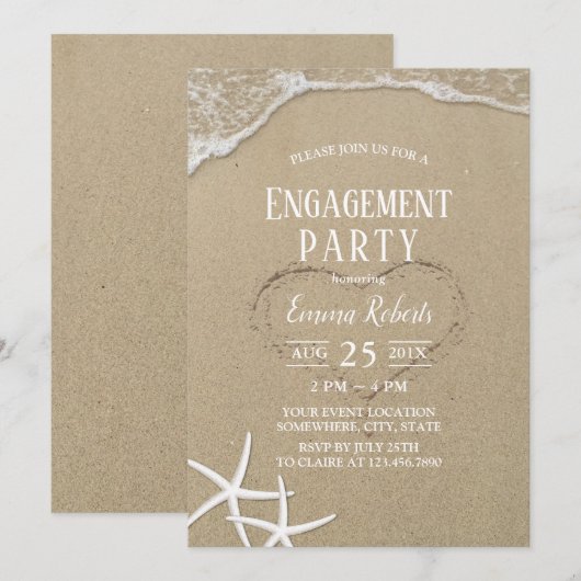 Hart in de zand Beach Wedding Engagement Party Kaart (Voorkant / Achterkant)