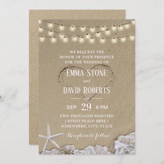 Hart in de Zand Rustic Beach Wedding Kaart (Voorkant / Achterkant)