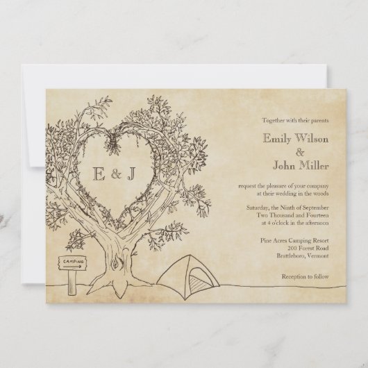 Hart in een Boom Camping Wedding Invitations Kaart (Voorkant)
