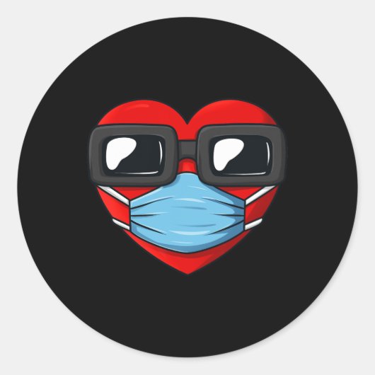 Hart in een masker Leuke Valentijnsdag Ronde Sticker (Voorkant)