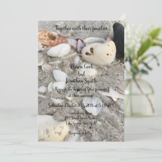 Hart in een Shell bruiloft uitnodiging (Staand voorkant)