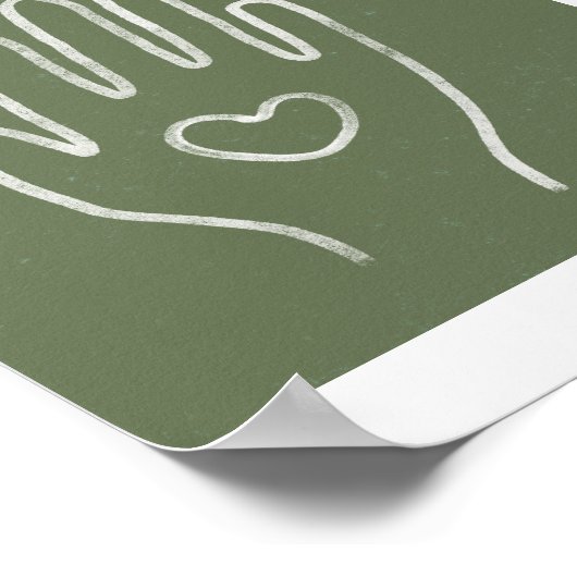 Hart in Hand Stoffige Groene Kunst Print (Hoek)