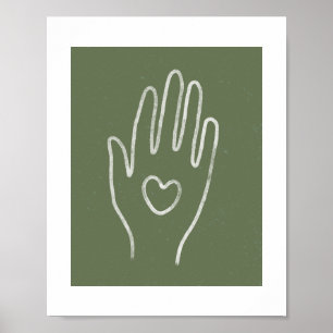 Hart in Hand Stoffige Groene Kunst Print
