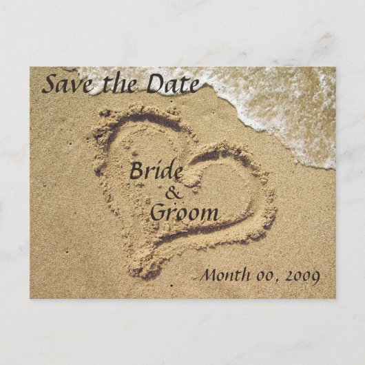 Hart in het zand Save the Date Briefkaarten (Voorkant)