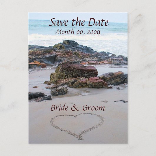 Hart in het zand Save the Date Briefkaarten (Voorkant)