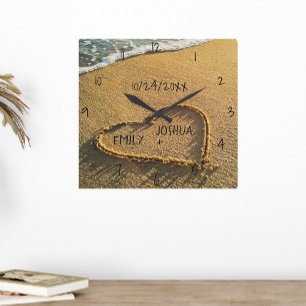 Hart in het Zand Strand Tropisch Zeezicht Vierkante Klok