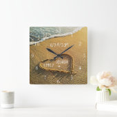 Hart in het Zand Strand Tropisch Zeezicht Vierkante Klok (Huis)