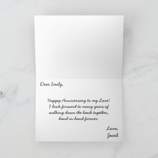 Hart in het zand vrouw Happy Jubileum Kaart (Binnen)