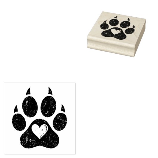 Hart in hondenpootafdruk Houten stempel met distre (Gestempeld)