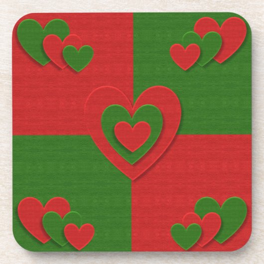 Hart in kerstkleuren: Red Green Felting Kijk Bier Onderzetter (Voorkant)