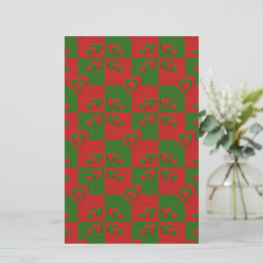 Hart in kerstkleuren: Red Green Felting Kijk Briefpapier (Staand voorkant)