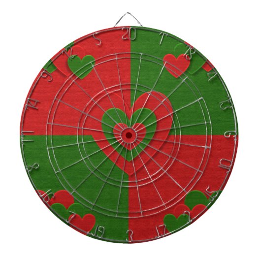 Hart in kerstkleuren: Red Green Felting Kijk Dartbord (Voorkant)