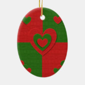 Hart in kerstkleuren: Red Green Felting Kijk Keramisch Ornament (Achterkant)