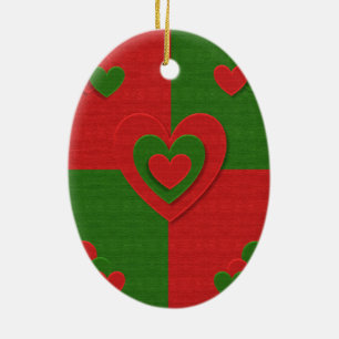 Hart in kerstkleuren: Red Green Felting Kijk Keramisch Ornament