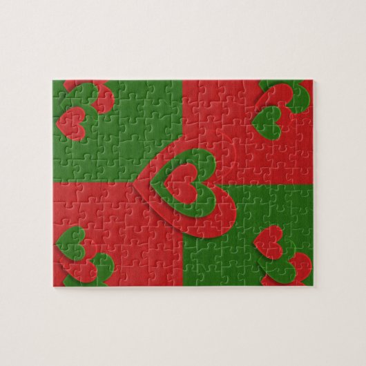 Hart in kerstkleuren: Red Green Felting Kijk Legpuzzel (Horizontaal)