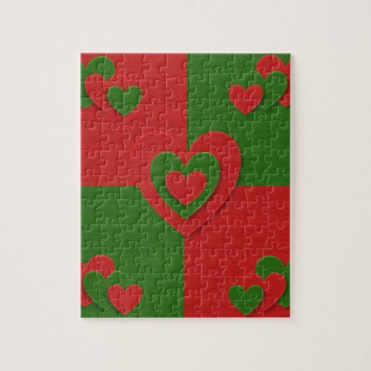Hart in kerstkleuren: Red Green Felting Kijk Legpuzzel (Verticaal)