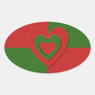 Hart in kerstkleuren: Red Green Felting Kijk Ovale Sticker