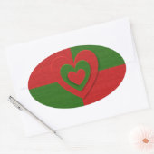 Hart in kerstkleuren: Red Green Felting Kijk Ovale Sticker (Envelop)