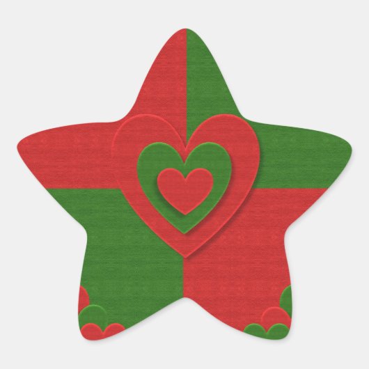 Hart in kerstkleuren: Red Green Felting Kijk Ster Sticker (Voorkant)