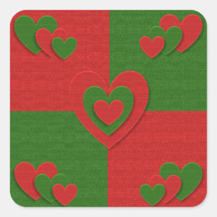 Hart in kerstkleuren: Red Green Felting Kijk Vierkante Sticker