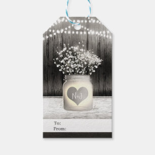 Hart in Metsen Pot & Baby's Breath Rustieke Trouw Cadeaulabel