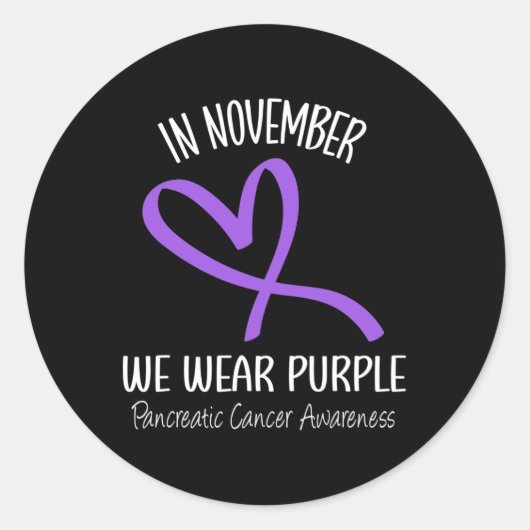 Hart In november Draag we Paarse alvleesklierkanke Ronde Sticker (Voorkant)