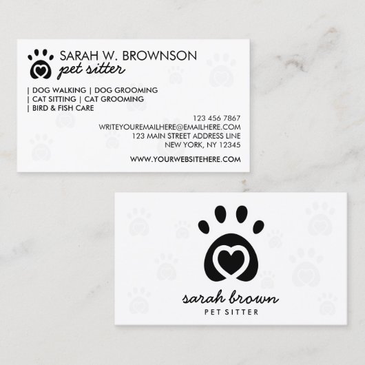 Hart in Pet Paw Visitekaartje (Voorkant / Achterkant)