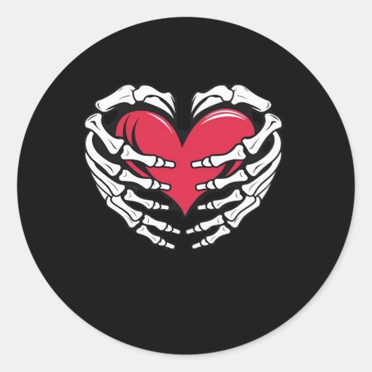 Hart in skeletale handen Klassiek Ronde Sticker (Voorkant)