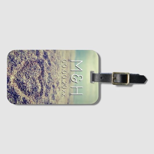 Hart in strand zandreizen bagagelabels voor paar (Voorkant (horizontaal))