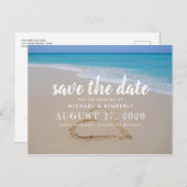 Hart in strandzand trouw save the date aankondigingskaart (Voorkant / Achterkant)