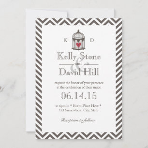  hart in vogelkooi Chevron Stripes Wedding Kaart