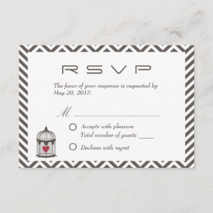  hart in vogelkooi Chevron Wedding RSVP