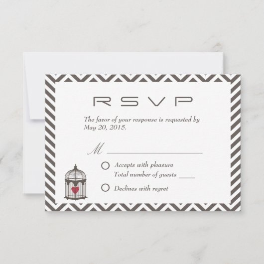 hart in vogelkooi Chevron Wedding RSVP (Voorkant)