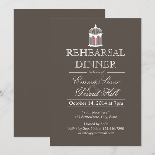  hart in vogelkooi-repetitie diner kaart (Voorkant / Achterkant)