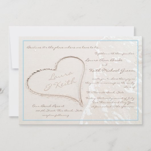 Hart in Zand Beach Bruiloft Kaart (Voorkant)