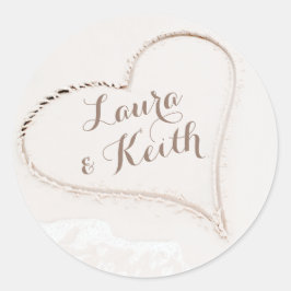 Hart in Zand Beach Bruiloft Ronde Sticker