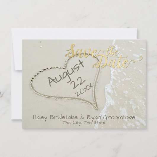 Hart in Zand Beach Bruiloft Save The Date (Voorkant)