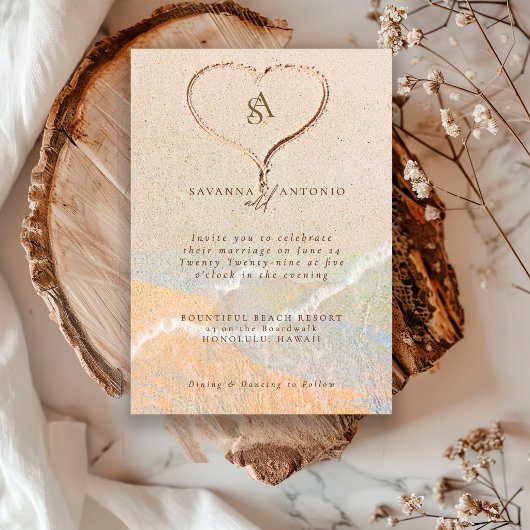 Hart in Zand Boho Chic Strand Bestemming Trouwen Kaart