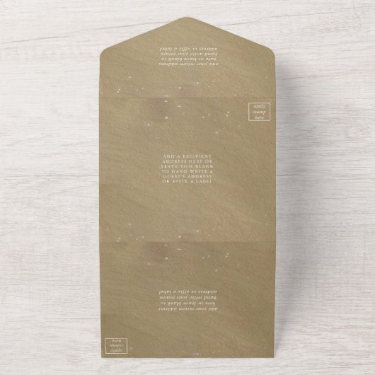 Hart In Zand Monogram Strand Trouwfeest All In One Uitnodiging (Buitenkant)