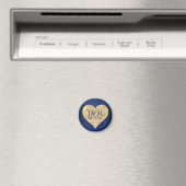 Hart-initialen op Navy Blue & Gouden Trouw Magneet (Insitu (Vaatwasser))