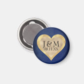 Hart-initialen op Navy Blue & Gouden Trouw Magneet (Voorkant / Achterkant)