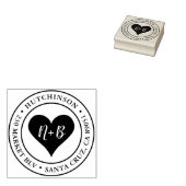 Hart Initialen | Ronde bruiloft retour adres Rubberstempel (Gestempeld)