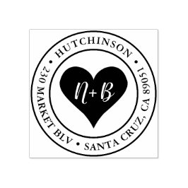 Hart Initialen | Ronde bruiloft retour adres Rubberstempel