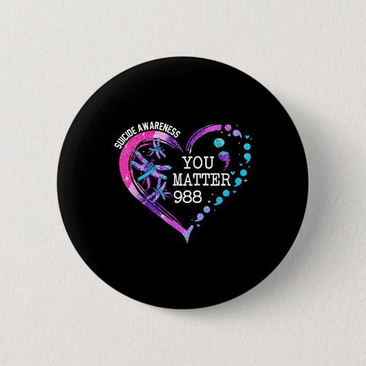 Hart Je 988 Suïcidepreventie Bewustzijn Libel Ronde Button 5,7 Cm (Voorkant)