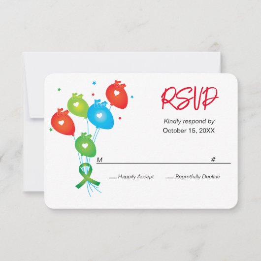 Hart-jubileum Ballonnen Party RSVP Kaartje (Voorkant)
